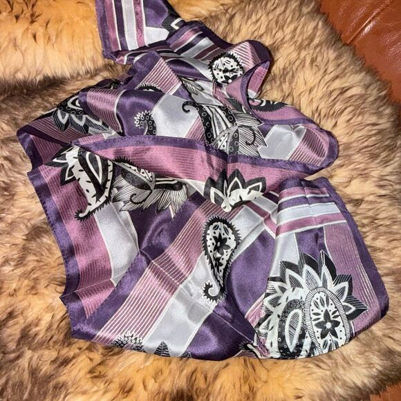 Vintage Oscar de la Renta Silk Oblong Scarf | Purple Black Paisley Stripe | Made - Picture 13 of 16